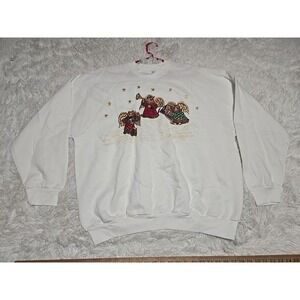 Vintage Ugly Xmas Cat Angel Homemade XXL Sweatshirt White Glitter Made USA